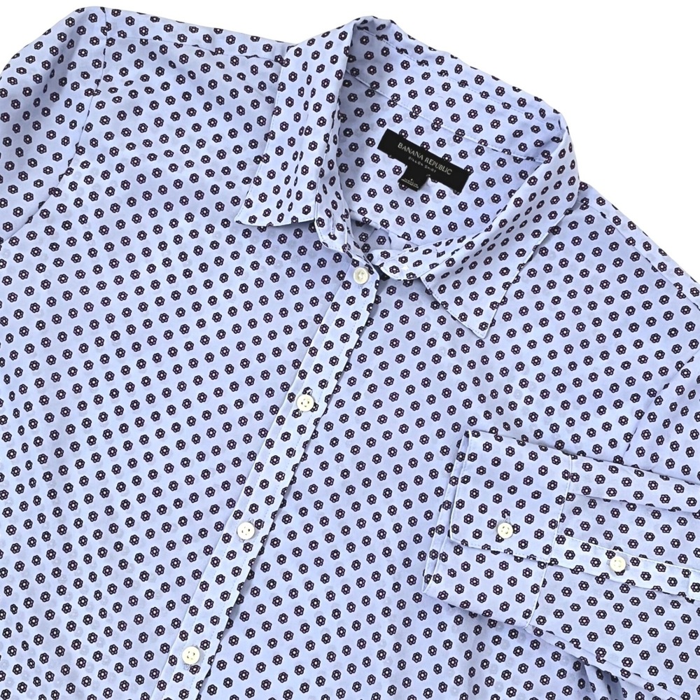 Banana Republic Women Dillon Shirt L Blue Floral Print Button Down Blouse Career